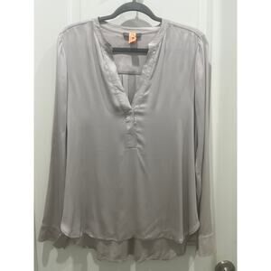 Vince V-Neck Gray Silk Long Sleeve Blouse Sz 12